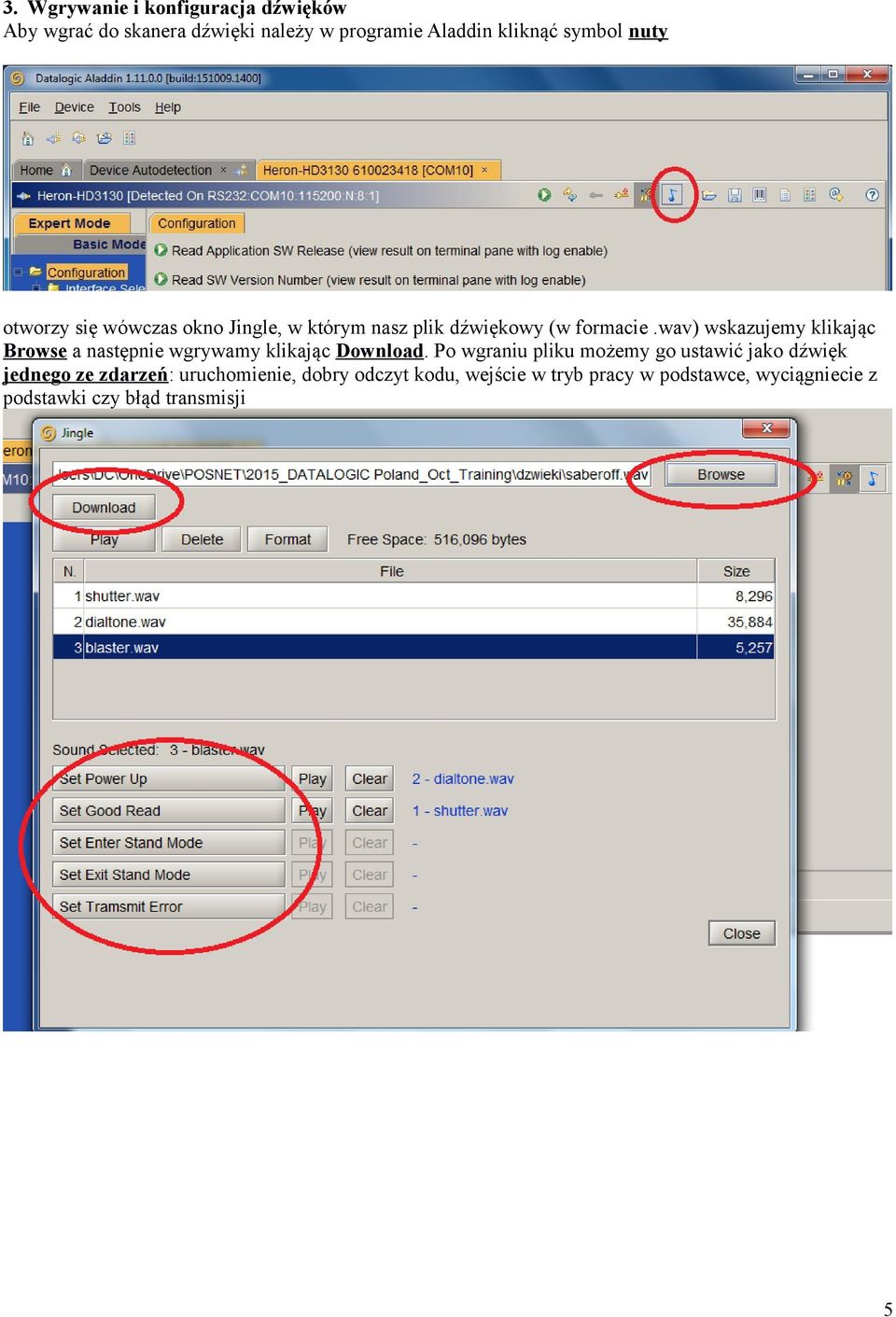 wav) wskazujemy klikając Browse a następnie wgrywamy klikając Download.