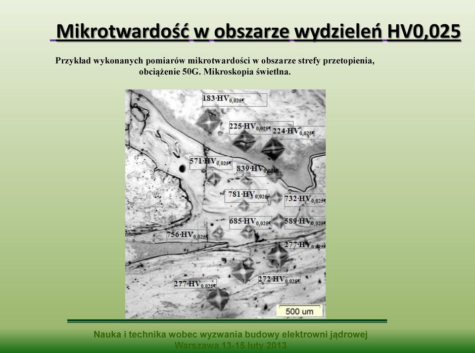 mikrotwardości w obszarze strefy