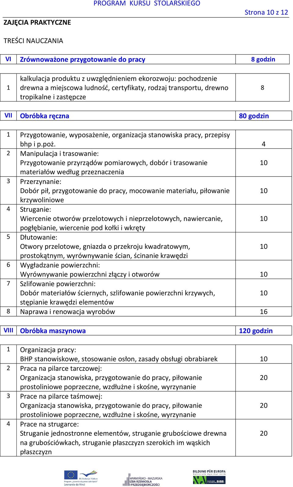 4 2 Manipulacja i trasowanie: Przygotowanie przyrządów pomiarowych, dobór i trasowanie 0 materiałów według przeznaczenia 3 Przerzynanie: Dobór pił, przygotowanie do pracy, mocowanie materiału,