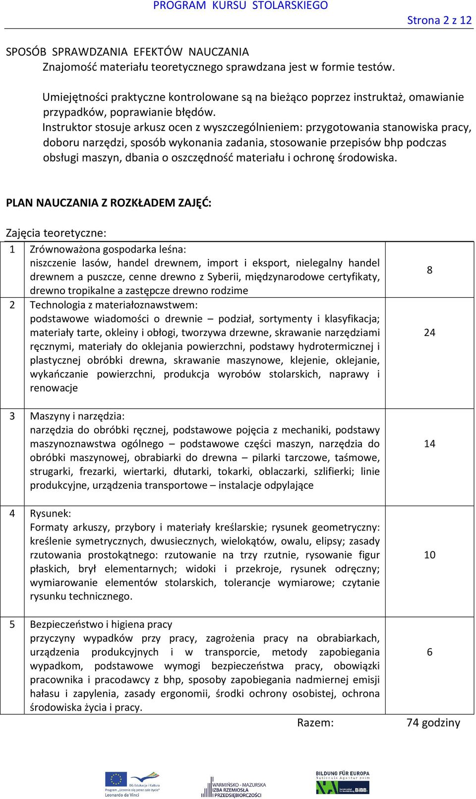 Instruktor stosuje arkusz ocen z wyszczególnieniem: przygotowania stanowiska pracy, doboru narzędzi, sposób wykonania zadania, stosowanie przepisów bhp podczas obsługi maszyn, dbania o oszczędność