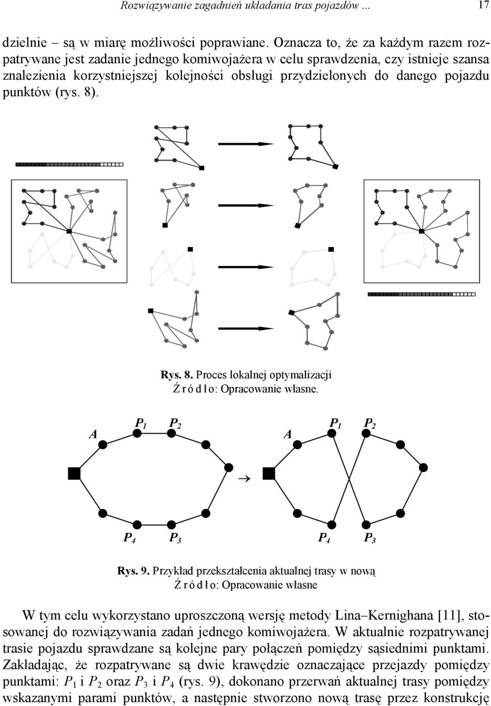 punktów (rys. 8). Rys. 8. Proces lokalnej optymalizacji A P 1 P 2 A P 1 P 2 P 4 P 3 P 4 P 3 Rys. 9.