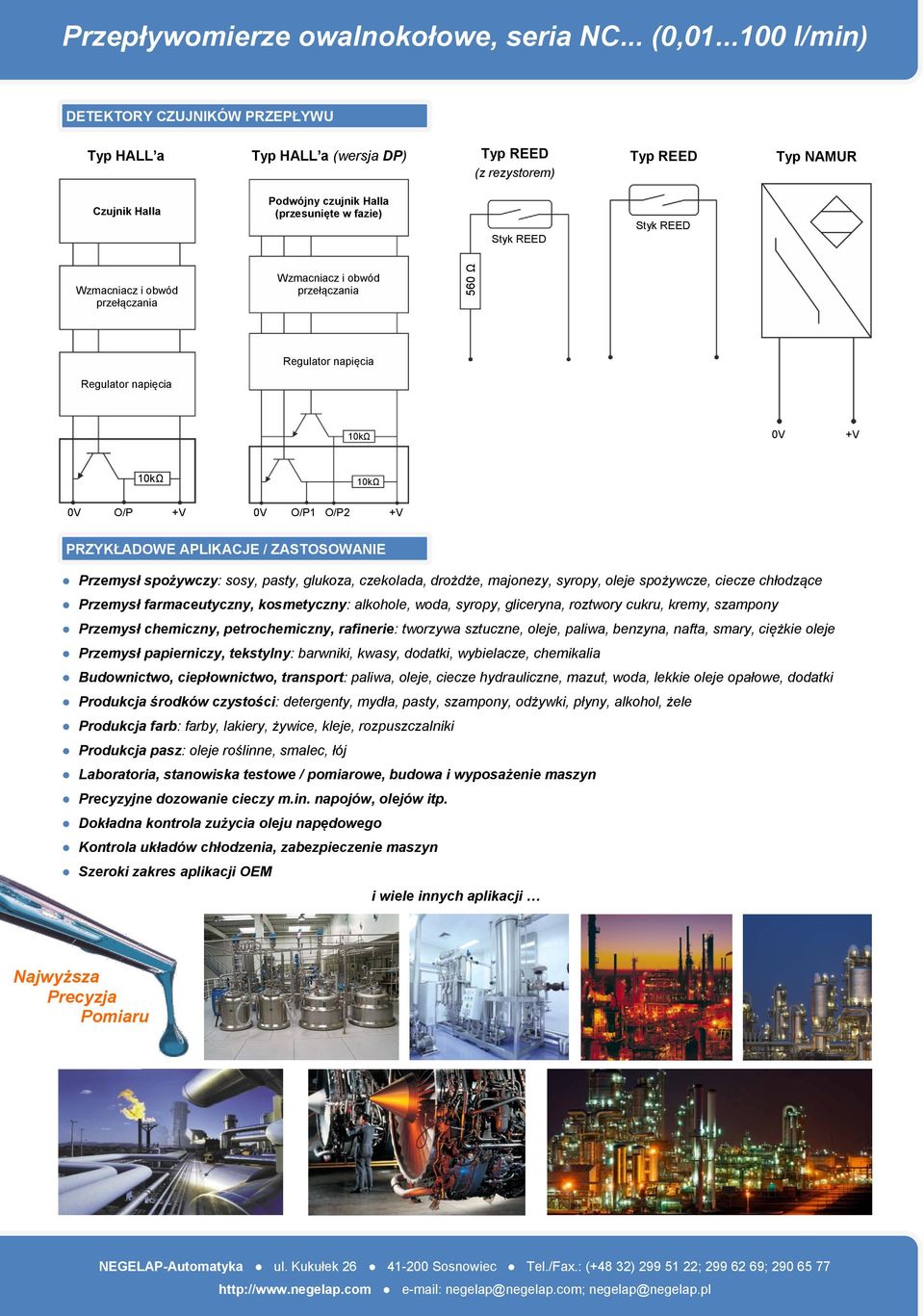 obwód przełączania Wzmacniacz i obwód przełączania Regulator napięcia Regulator napięcia 10kΩ 0V +V 10kΩ 0V O/P +V 10kΩ 0V O/P1 O/P2 +V PRZYKŁDOW PLIKCJ / ZSTOSOWNI Przemysł spożywczy: sosy, pasty,