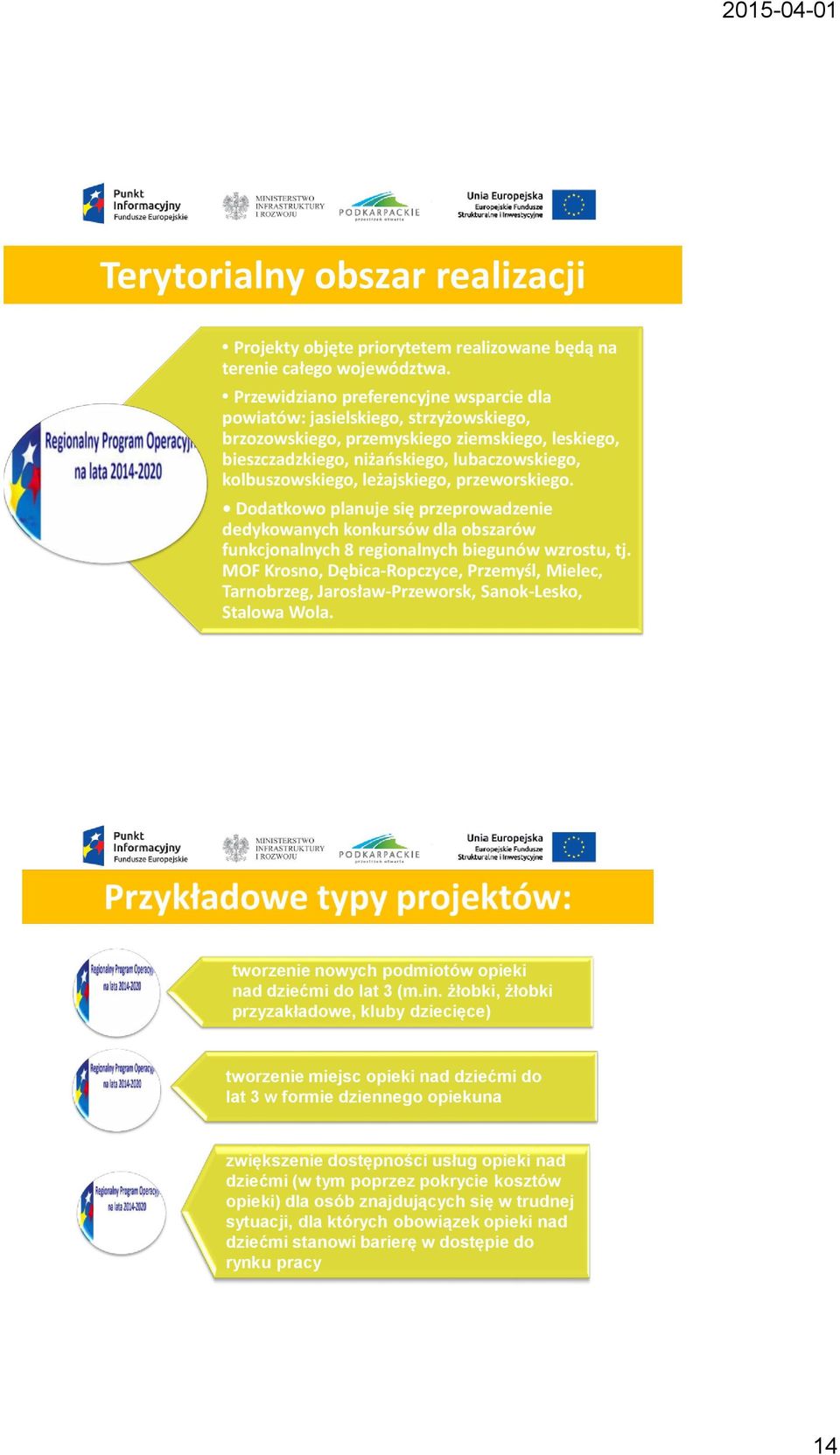 leżajskiego, przeworskiego. Dodatkowo planuje się przeprowadzenie dedykowanych konkursów dla obszarów funkcjonalnych 8 regionalnych biegunów wzrostu, tj.