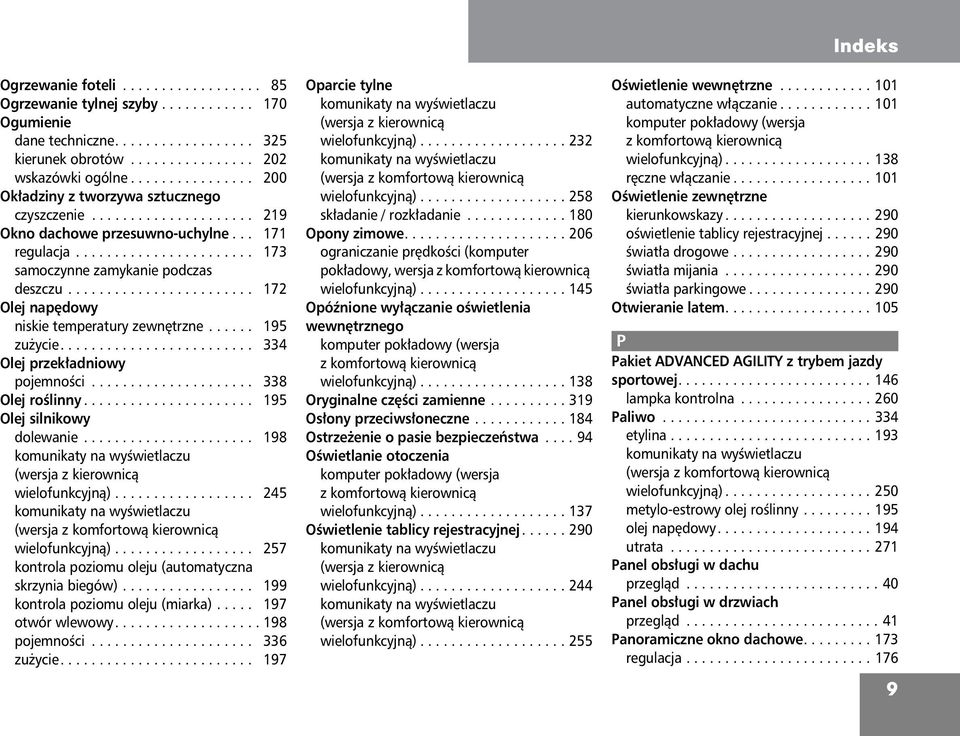 ....................... 172 Olej napêdowy niskie temperatury zewnêtrzne...... 195 zu ycie......................... 334 Olej przek³adniowy pojemnoœci..................... 338 Olej roœlinny.