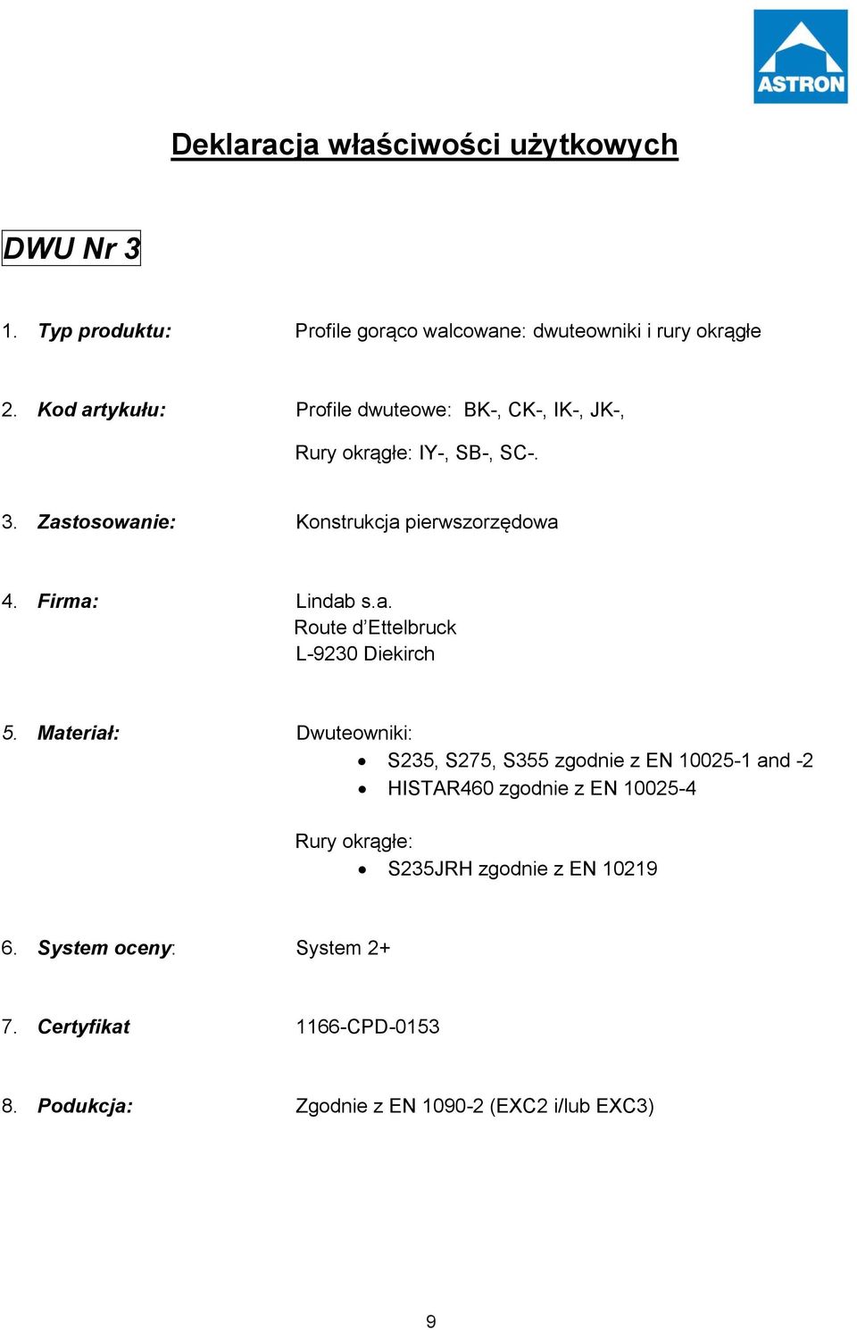 Firma: Lindab s.a. Route d Ettelbruck L-9230 Diekirch 5.