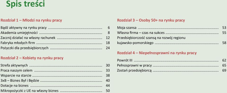 .. 38 3xB Biznes Był i Będzie... 40 Dotacje na biznes... 44 Mikropożyczki z UE na własny biznes... 50 Rozdział 3 Osoby 50+ na rynku pracy Moja szansa.