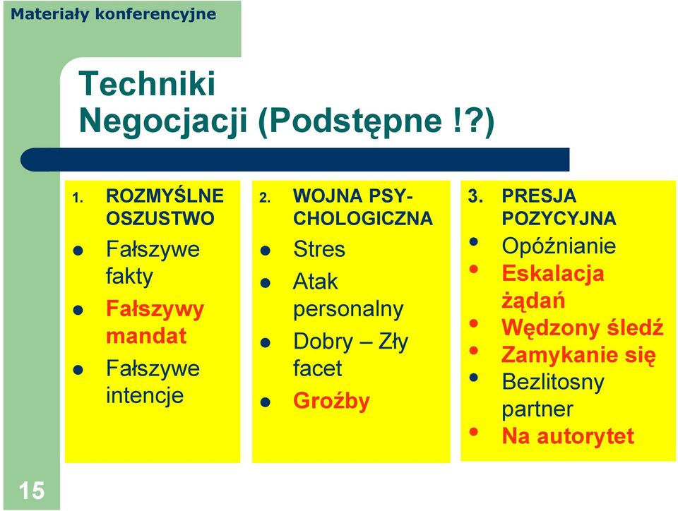 WOJNA PSY- CHOLOGICZNA Stres Atak personalny Dobry Zły facet Groźby 3.