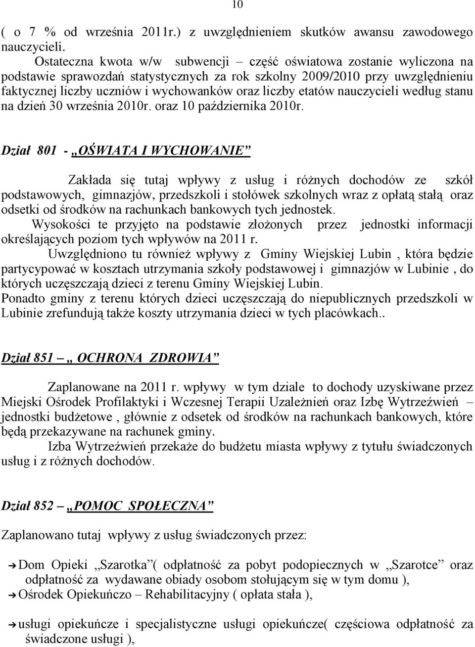 liczby etatów nauczycieli według stanu na dzień 30 września 2010r. oraz 10 października 2010r.