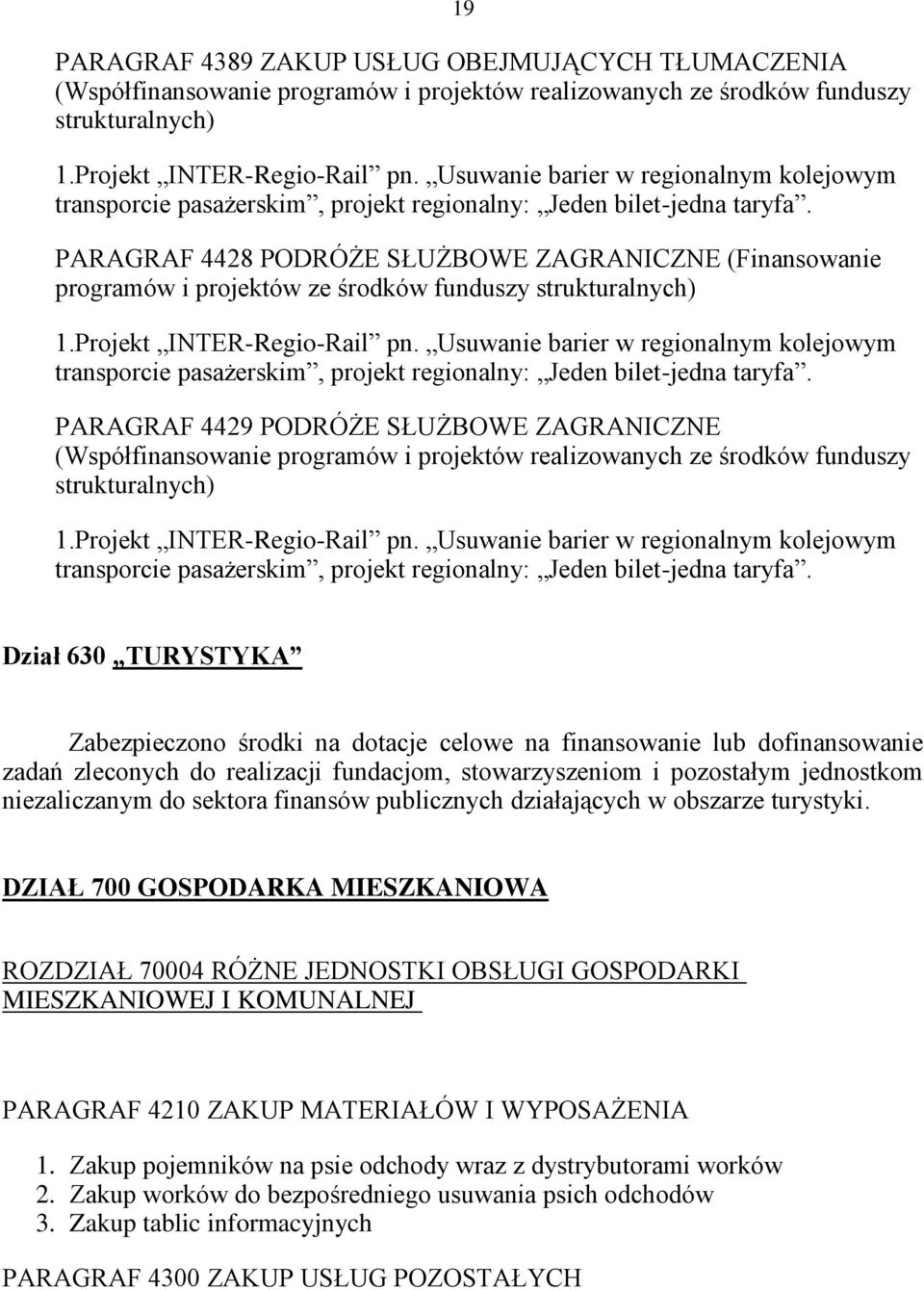 PARAGRAF 4428 PODRÓŻE SŁUŻBOWE ZAGRANICZNE (Finansowanie programów i projektów ze środków funduszy strukturalnych) 1.Projekt INTER-Regio-Rail pn.