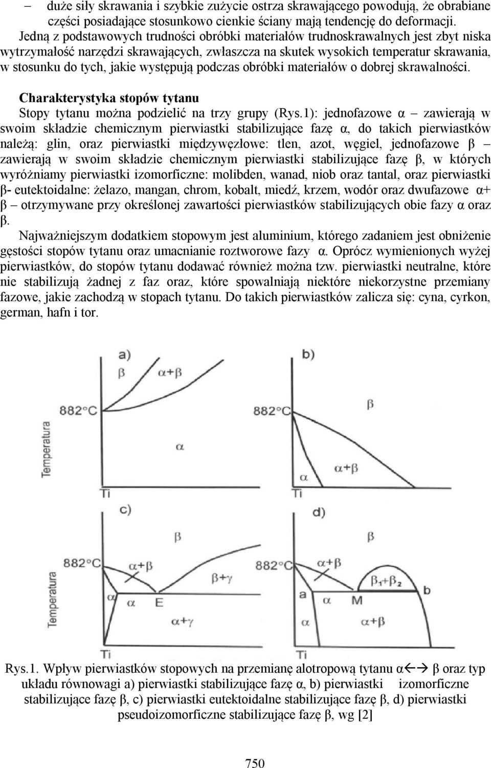 występują podczas obróbki materiałów o dobrej skrawalności. Charakterystyka stopów tytanu Stopy tytanu można podzielić na trzy grupy (Rys.