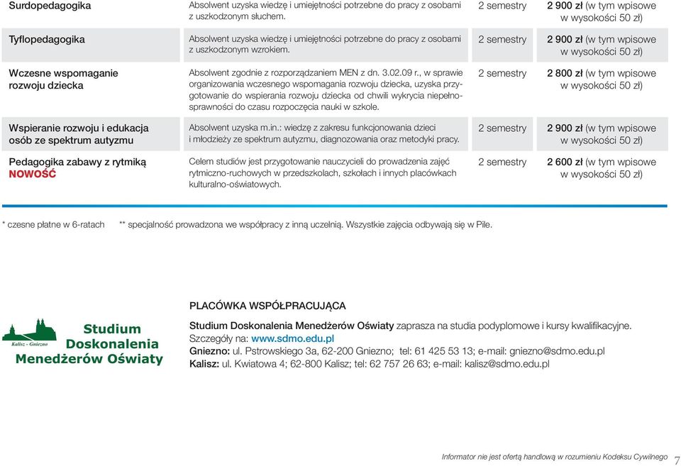 , w sprawie organizowania wczesnego wspomagania rozwoju dziecka, uzyska przygotowanie do wspierania rozwoju dziecka od chwili wykrycia niepełnosprawności do czasu rozpoczęcia nauki w szkole.