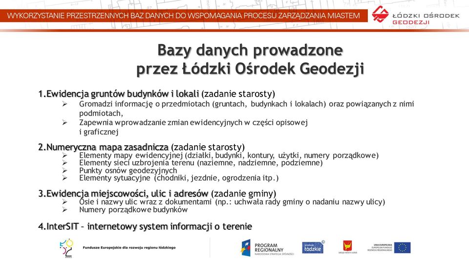 ewidencyjnych w części opisowej i graficznej 2.