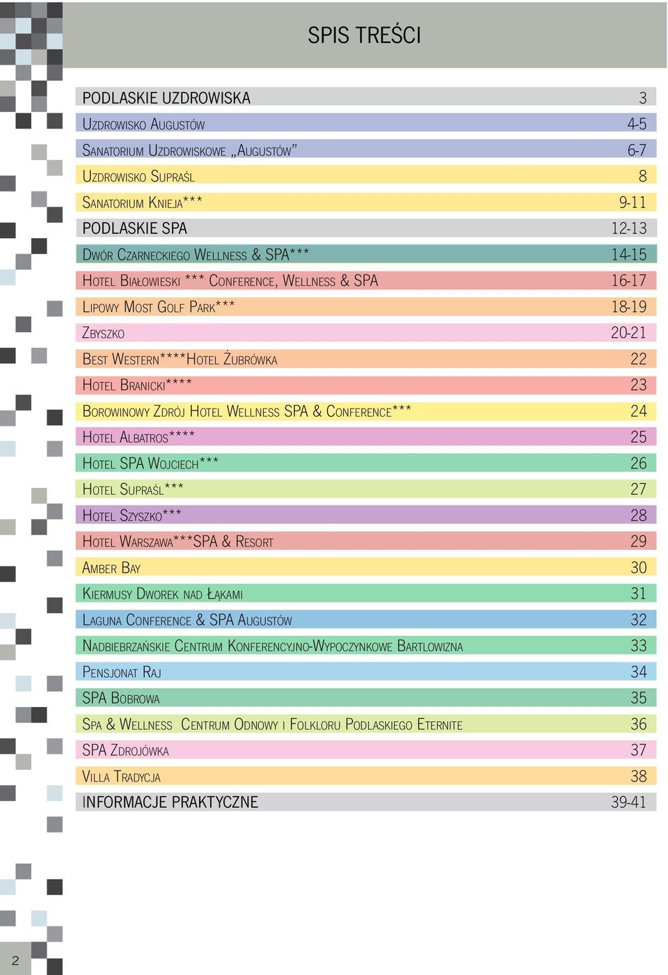 Conference*** 24 Hotel Albatros**** 25 Hotel SPA Wojciech*** 26 Hotel Supraśl*** 27 Hotel Szyszko*** 28 Hotel Warszawa***SPA & Resort 29 Amber Bay 30 Kiermusy Dworek nad Łąkami 31 Laguna Conference &
