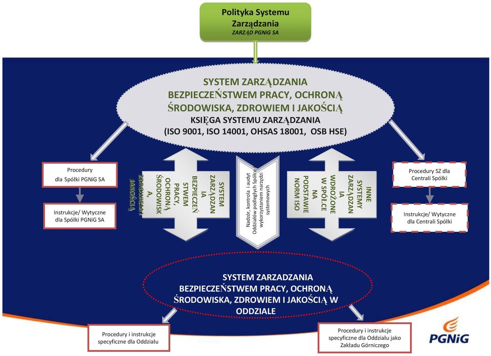 podległych Spółce z wykorzystaniem narzędzi systemowych SYSTEM ZARZĄDZAN IA BEZPIECZEŃ STWEM PRACY, OCHRONĄ ŚRODOWISK A, ZDROWIEM I JAKOŚCIĄ dla Spółki PGNiG SA Instrukcje/ Wytyczne dla Spółki PGNiG