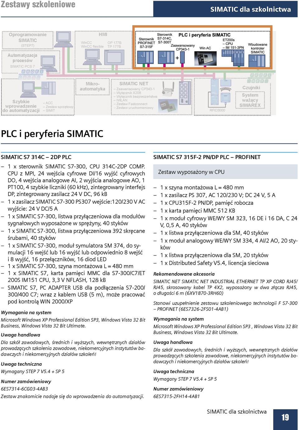 96 kb 1 x zasilacz SIMATIC S7-300 PS307 wejście:120/230 V AC wyjście: 24 V DC/5 A 1 x SIMATIC S7-300, listwa przyłączeniowa dla modułów sygnałowych wyposażone w sprężyny, 40 styków 1 x SIMATIC