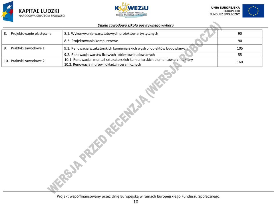 Renowacja warstw licowych obiektów budowlanych 55 10. raktyki zawodowe 2 10.1. Renowacja i montaż sztukatorskich kamieniarskich elementów architektury 10.