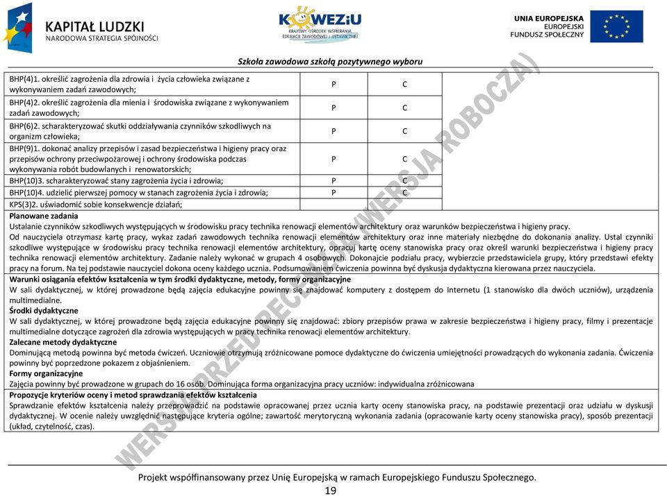 scharakteryzować skutki oddziaływania czynników szkodliwych na organizm człowieka; BH(9)1.