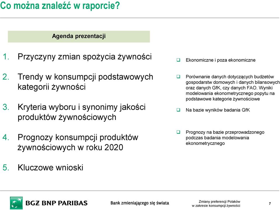 Kluczowe wnioski Ekonomiczne i poza ekonomiczne Porównanie danych dotyczących budżetów gospodarstw domowych i danych bilansowych oraz danych GfK, czy