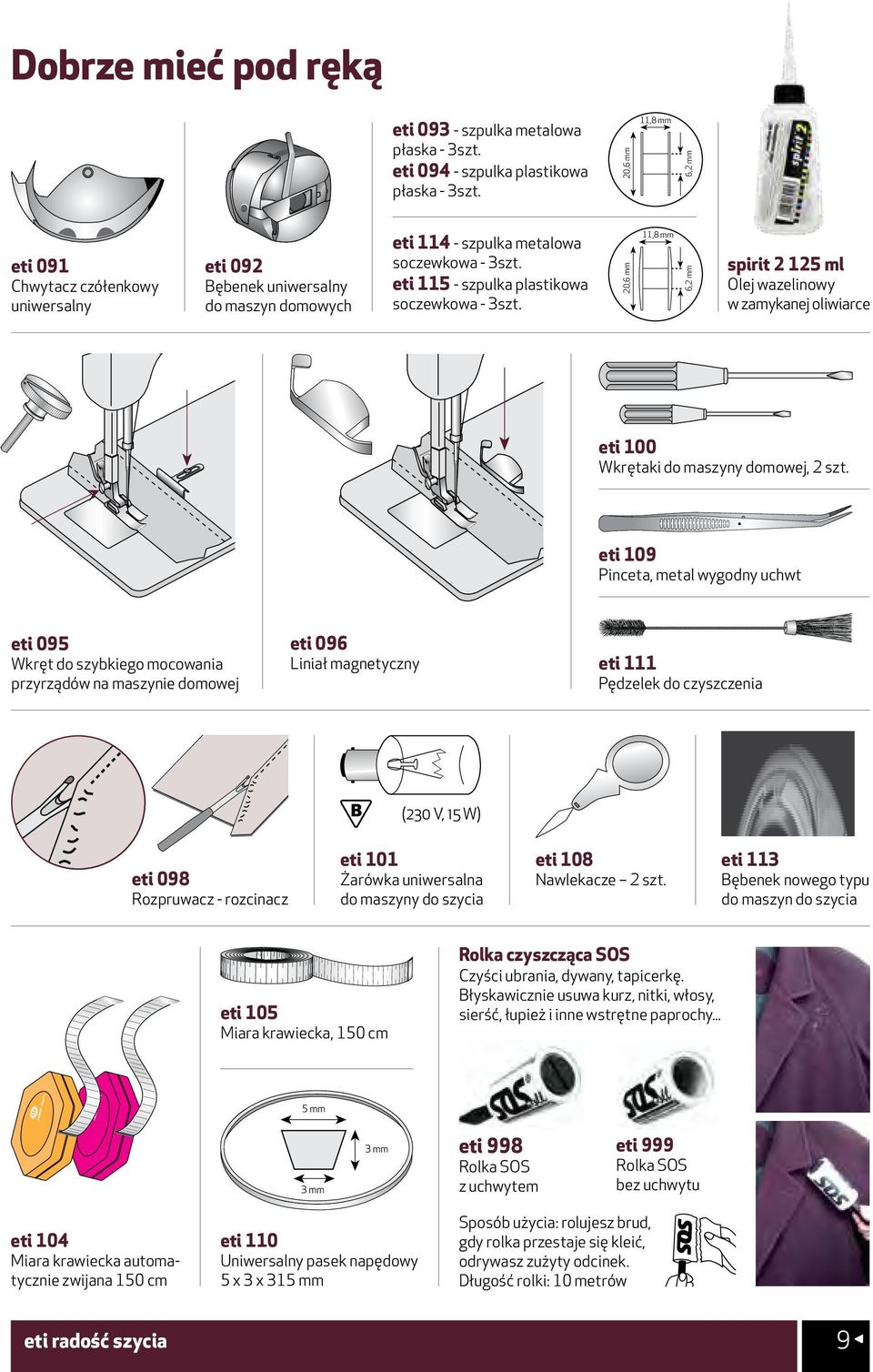 eti 115 - szpulka plastikowa soczewkowa - 3szt. 20,6 mm 11,8 mm 6,2 mm spirit 2 125 ml Olej wazelinowy w zamykanej oliwiarce eti 100 Wkrętaki do maszyny domowej, 2 szt.