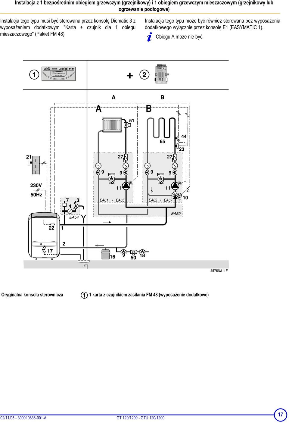 FM 48) Instalacja tego typu moe by równie sterowana bez wyposaenia dodatkowego wycznie przez konsol E1 (EASYMATIC 1). Obiegu A moe nie by.