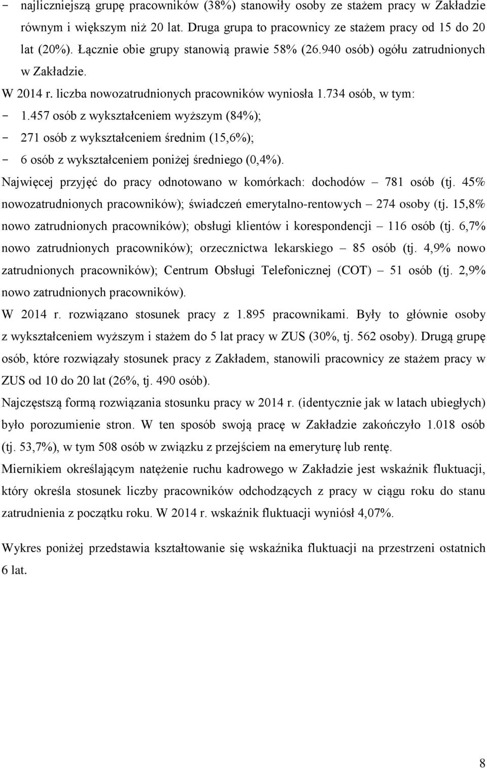 457 osób z wykształceniem wyższym (84%); 271 osób z wykształceniem średnim (15,6%); 6 osób z wykształceniem poniżej średniego (0,4%).