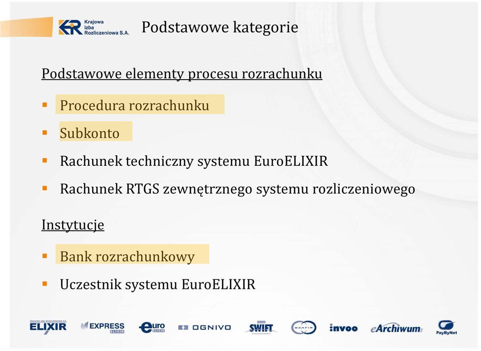 techniczny systemu EuroELIXIR Rachunek RTGS zewnętrznego