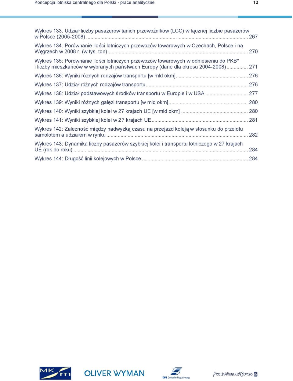 .. 270 Wykres 135: Porównanie ilości lotniczych przewozów towarowych w odniesieniu do PKB* i liczby mieszkańców w wybranych państwach Europy (dane dla okresu 2004-2008).