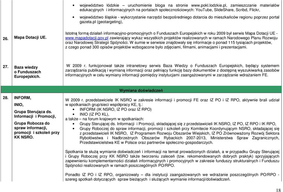 mieszkańców regionu poprzez portal gazeta.pl (geotargeting), 26. Mapa Dotacji UE.