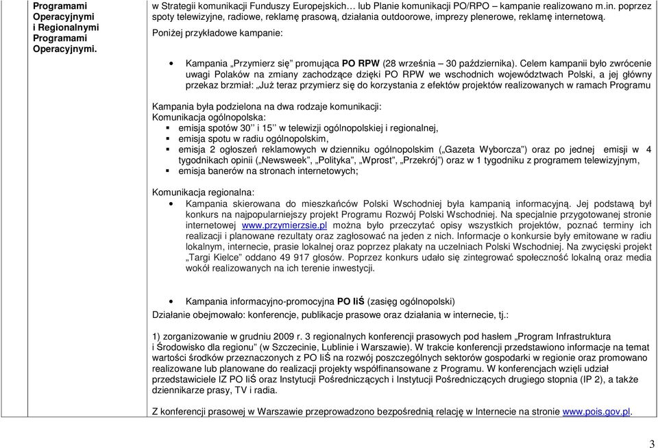 PoniŜej przykładowe kampanie: Kampania Przymierz się promująca PO RPW (28 września 30 października).