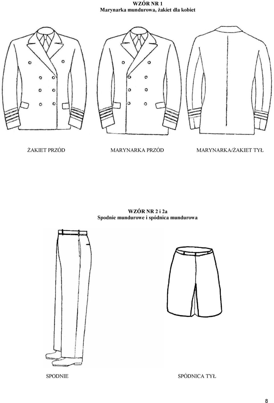 MARYNARKA/ŻAKIET TYŁ WZÓR NR 2 i 2a Spodnie