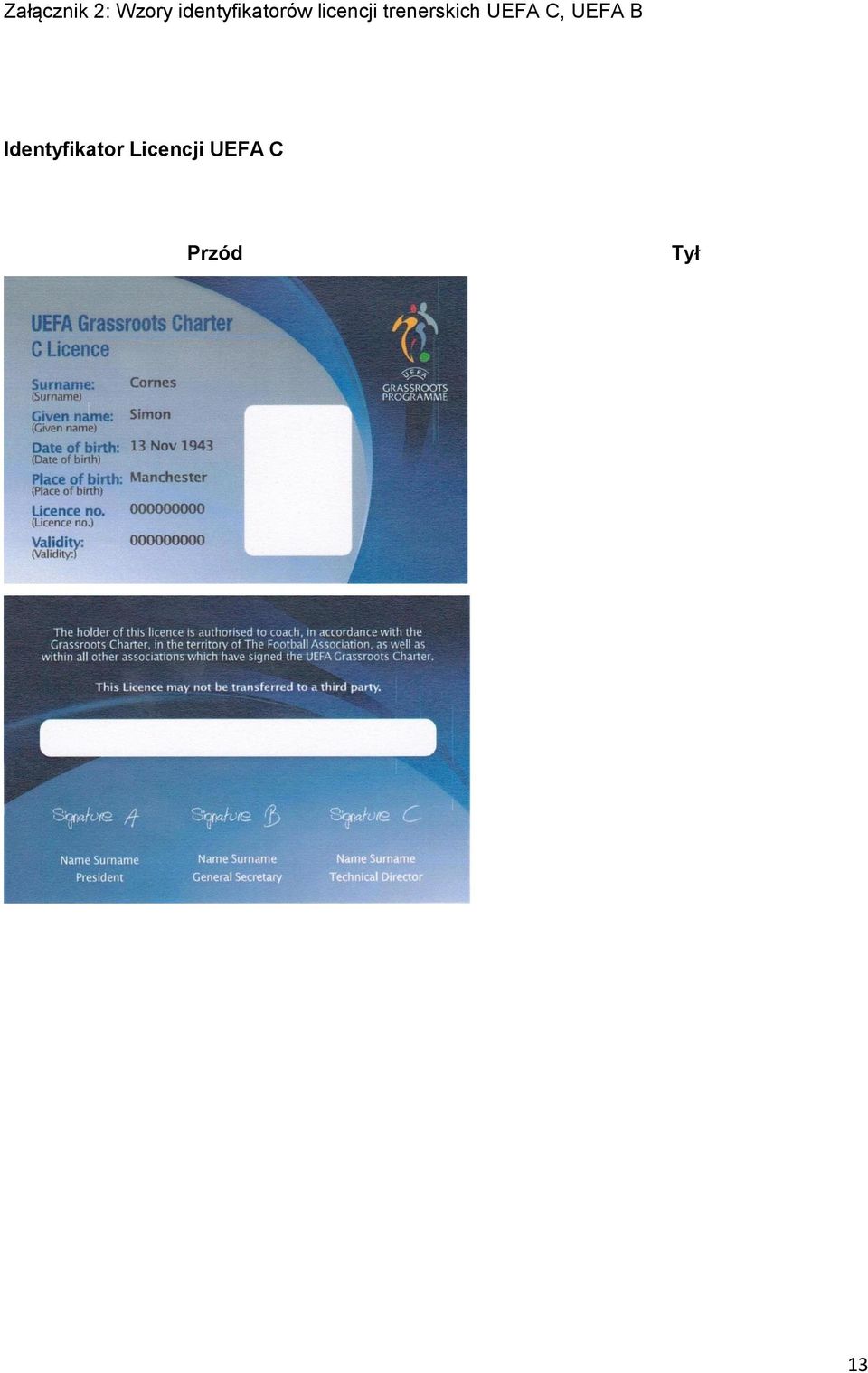 trenerskich UEFA C, UEFA B