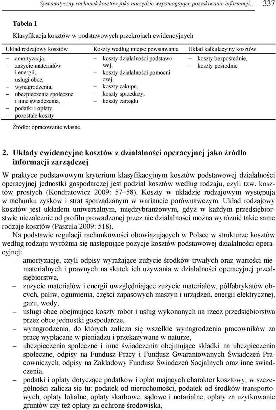 Źródło: opracowanie własne. koszty działalności podstawowej, koszty działalności pomocniczej, koszty zakupu, koszty sprzedaży, koszty zarządu koszty bezpośrednie, koszty pośrednie 2.