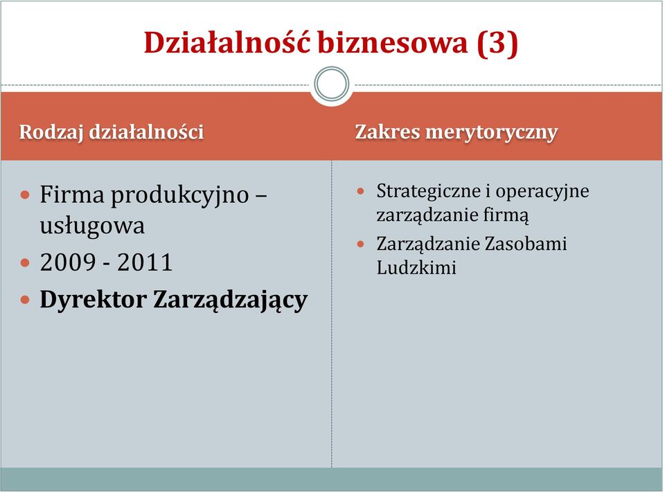 2009-2011 Dyrektor Zarządzający Strategiczne i