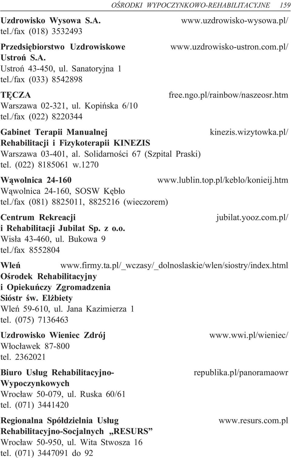 pl/ Rehabilitacji i Fizykoterapii KINEZIS Warszawa 03-401, al. Solidarności 67 (Szpital Praski) tel. (022) 8185061 w.1270 Wąwolnica 24-160 www.lublin.top.pl/keblo/konieij.