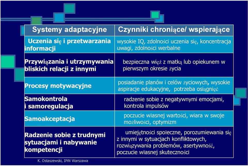 opiekunem w pierwszym okresie życia posiadanie planów i celów życiowych, wysokie aspiracje edukacyjne, potrzeba osiągnięć radzenie sobie z negatywnymi emocjami, kontrola impulsów poczucie