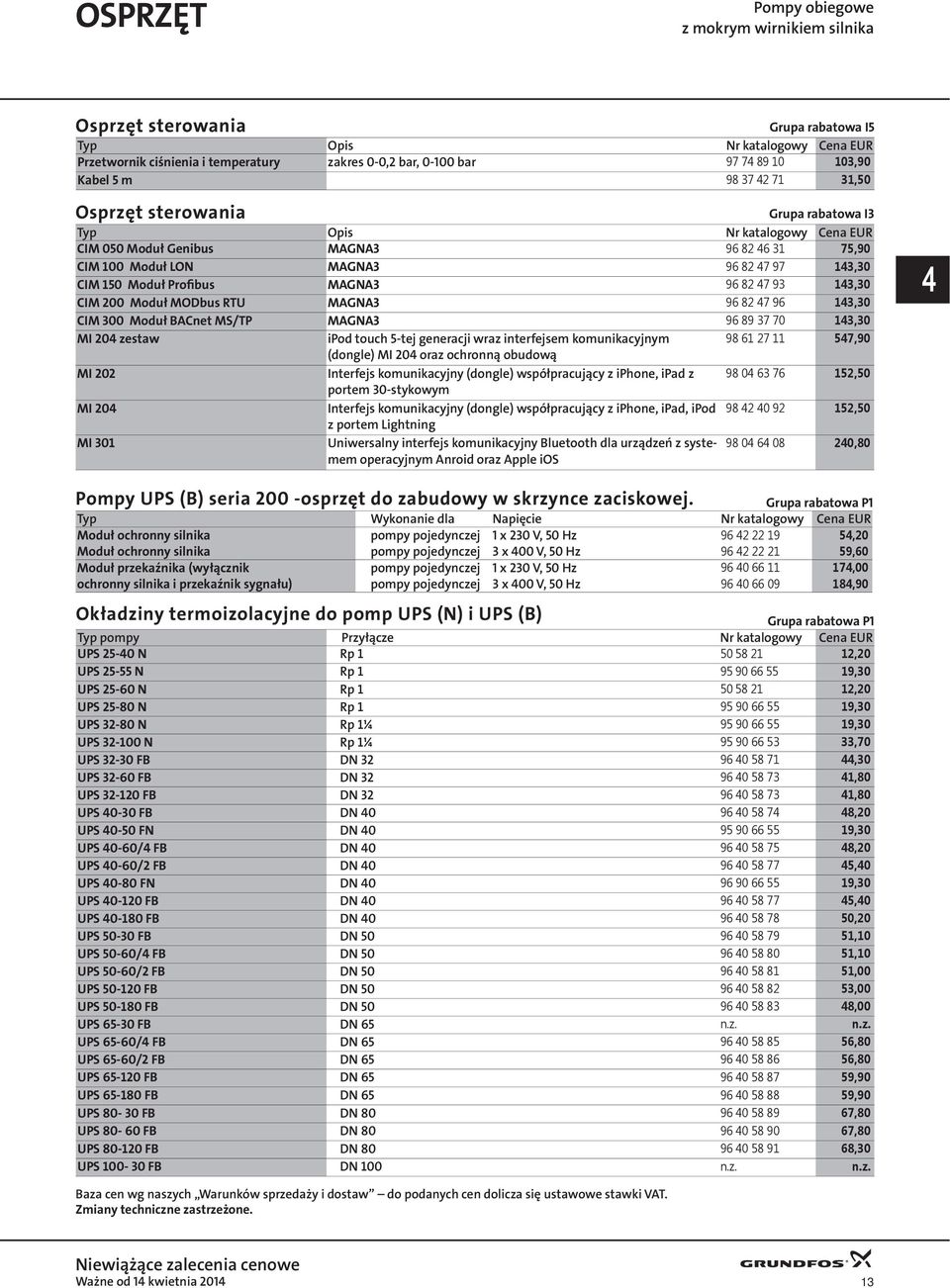 Profibus MAGNA3 96 82 47 93 143,30 CIM 200 Moduł MODbus RTU MAGNA3 96 82 47 96 143,30 CIM 300 Moduł BACnet MS/TP MAGNA3 96 89 37 70 143,30 MI 204 zestaw ipod touch 5-tej generacji wraz interfejsem