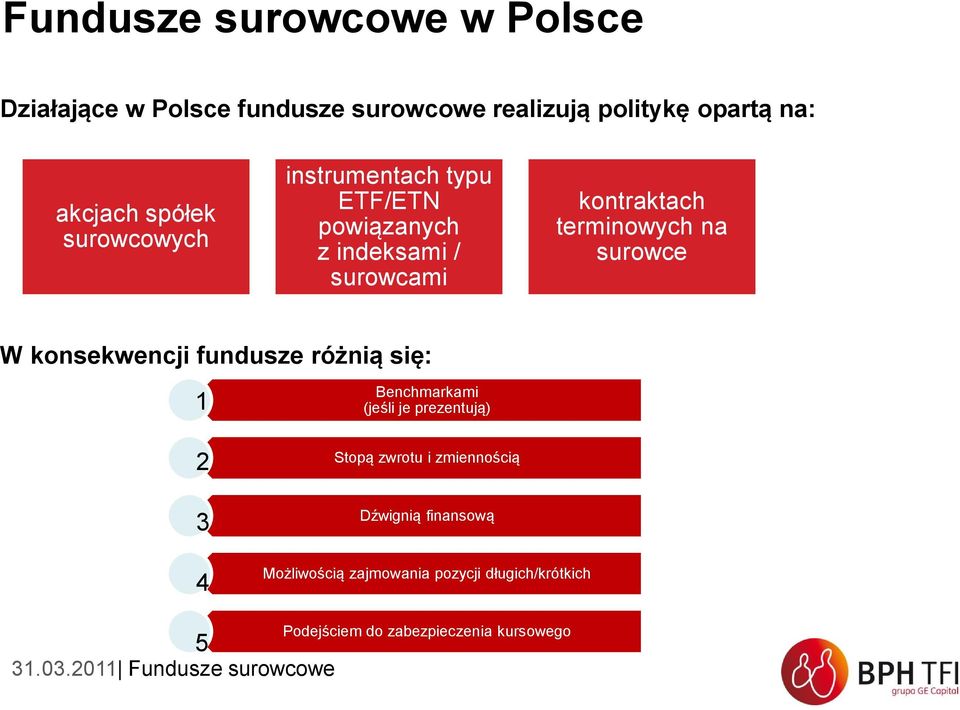 surowce W konsekwencji fundusze różnią się: 1 Benchmarkami (jeśli je prezentują) 2 Stopą zwrotu i