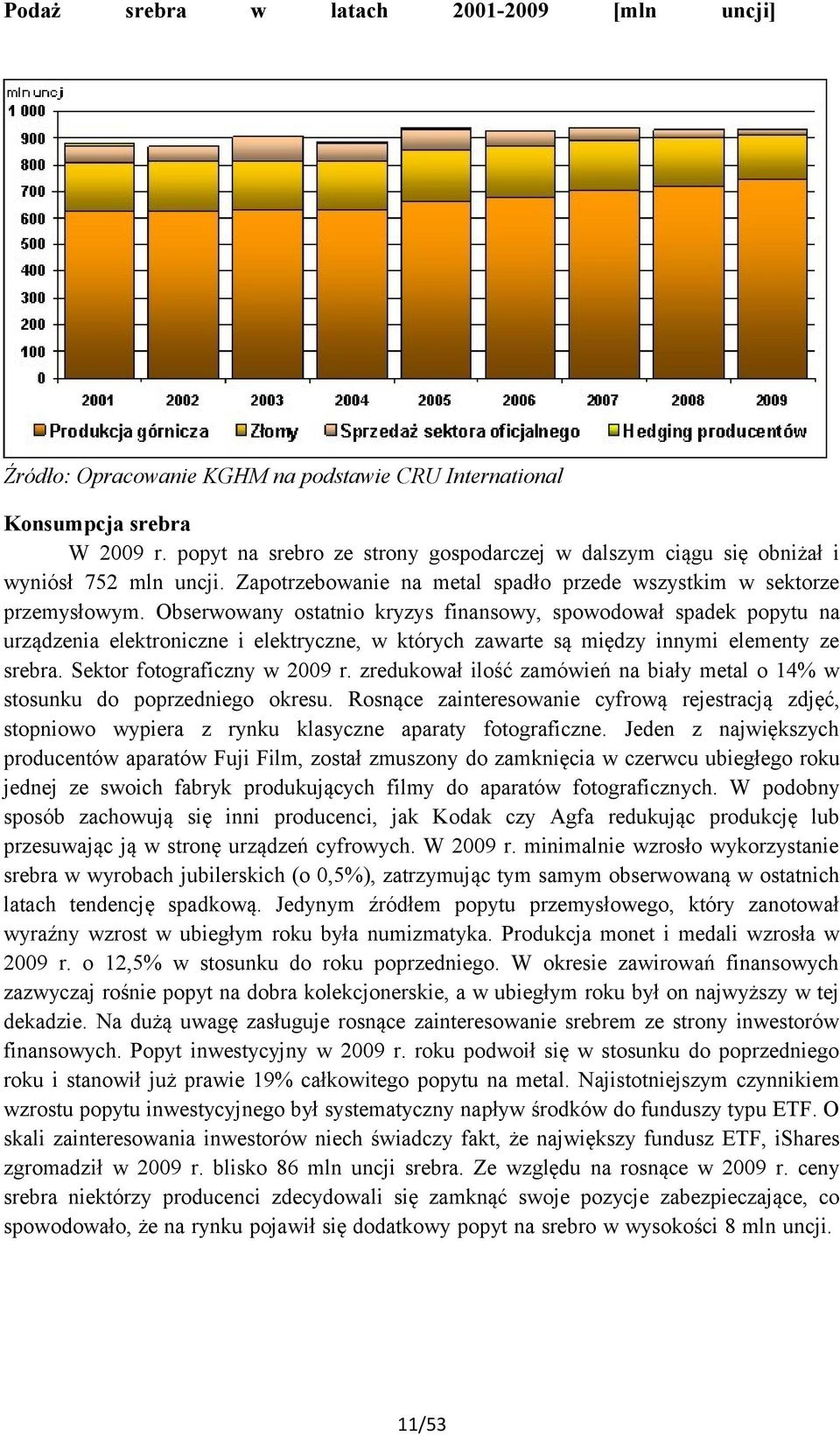 Obserwowany ostatnio kryzys finansowy, spowodował spadek popytu na urządzenia elektroniczne i elektryczne, w których zawarte są między innymi elementy ze srebra. Sektor fotograficzny w 2009 r.