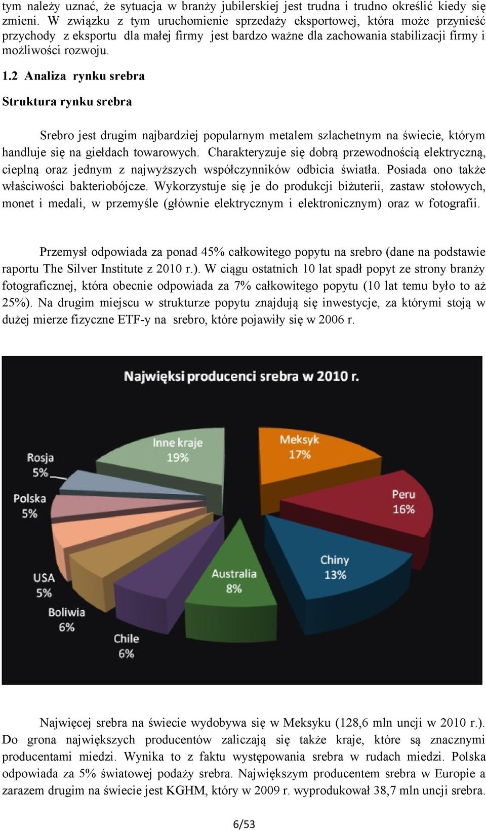 2 Analiza rynku srebra Struktura rynku srebra Srebro jest drugim najbardziej popularnym metalem szlachetnym na świecie, którym handluje się na giełdach towarowych.