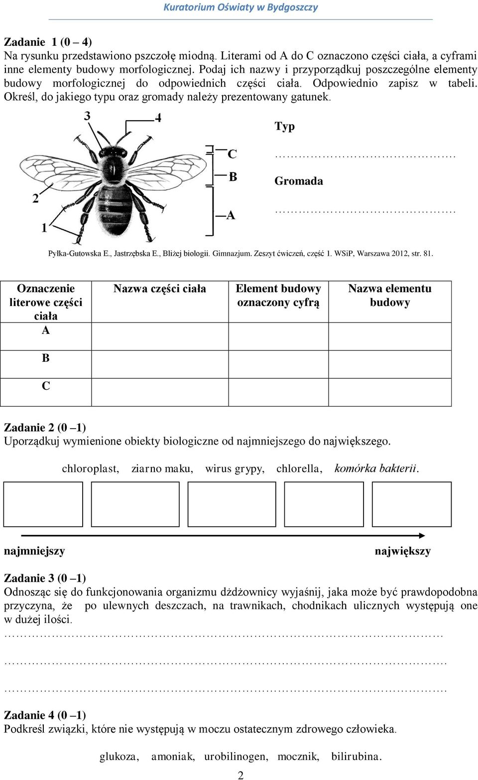 Typ. Gromada. Pyłka-Gutowska E., Jastrzębska E., Bliżej biologii. Gimnazjum. Zeszyt ćwiczeń, część 1. WSiP, Warszawa 2012, str. 81.