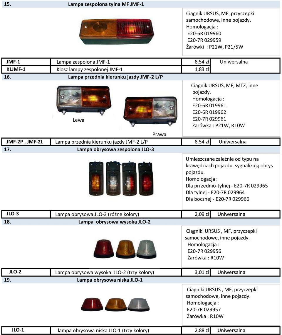 Lampa przednia kierunku jazdy JMF-2 L/P Lewa Ciągnik URSUS, MF, MTZ, inne pojazdy.