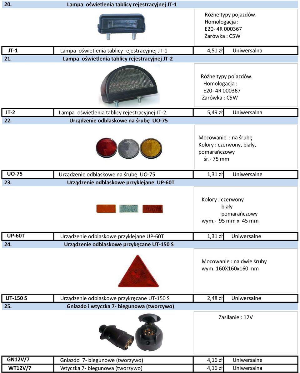 Urządzenie odblaskowe na śrubę UO-75 Mocowanie : na śrubę Kolory : czerwony, biały, pomarańczowy śr.- 75 mm UO-75 Urządzenie odblaskowe na śrubę UO-75 1,31 zł Uniwersalne 23.