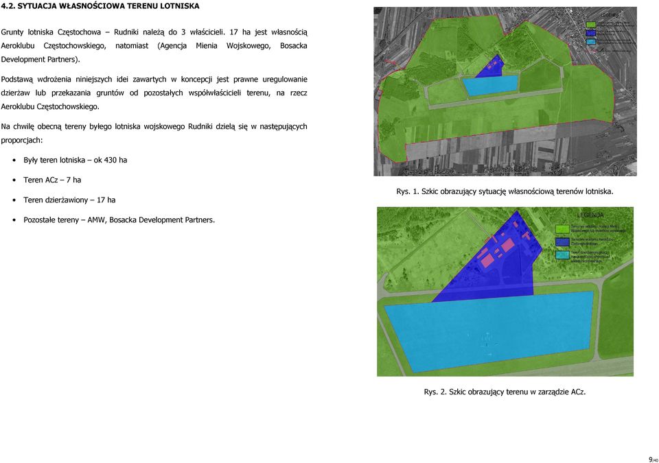 Podstawą wdroŝenia niniejszych idei zawartych w koncepcji jest prawne uregulowanie dzierŝaw lub przekazania gruntów od pozostałych współwłaścicieli terenu, na rzecz Aeroklubu
