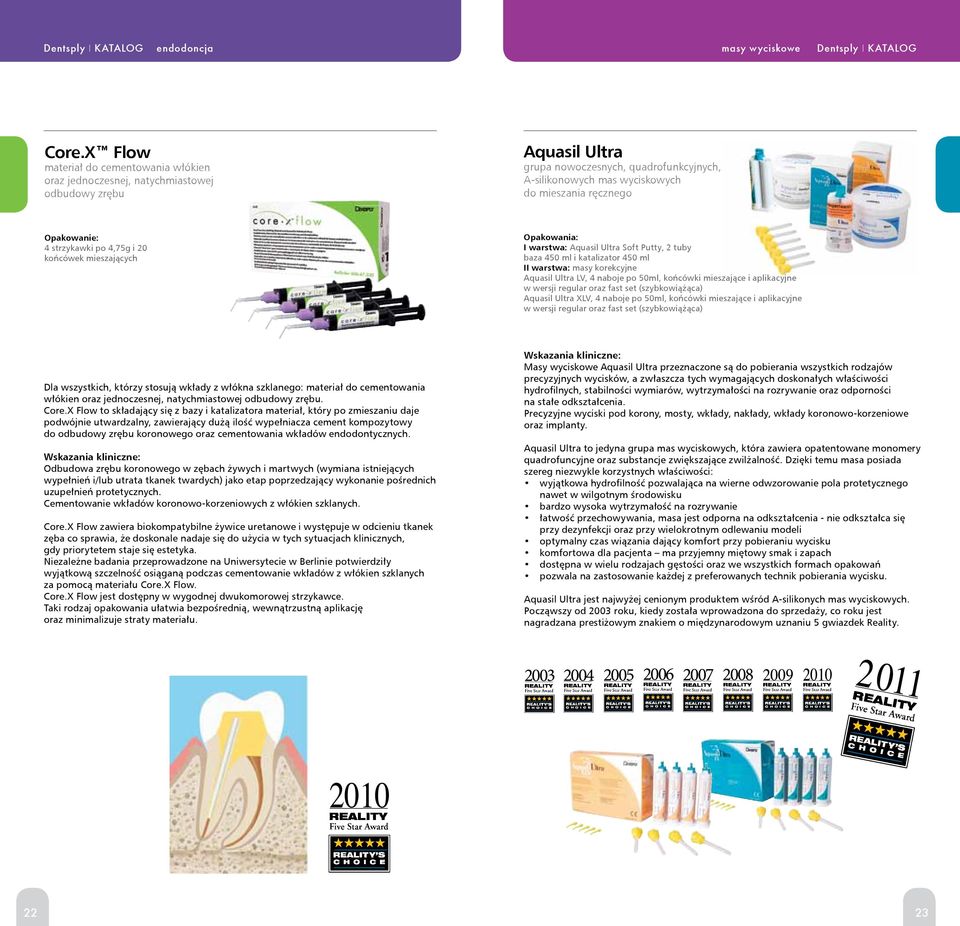 strzykawki po 4,75g i 20 końcówek mieszających I warstwa: Aquasil Ultra Soft Putty, 2 tuby baza 450 ml i katalizator 450 ml II warstwa: masy korekcyjne Aquasil Ultra LV, 4 naboje po 50ml, końcówki