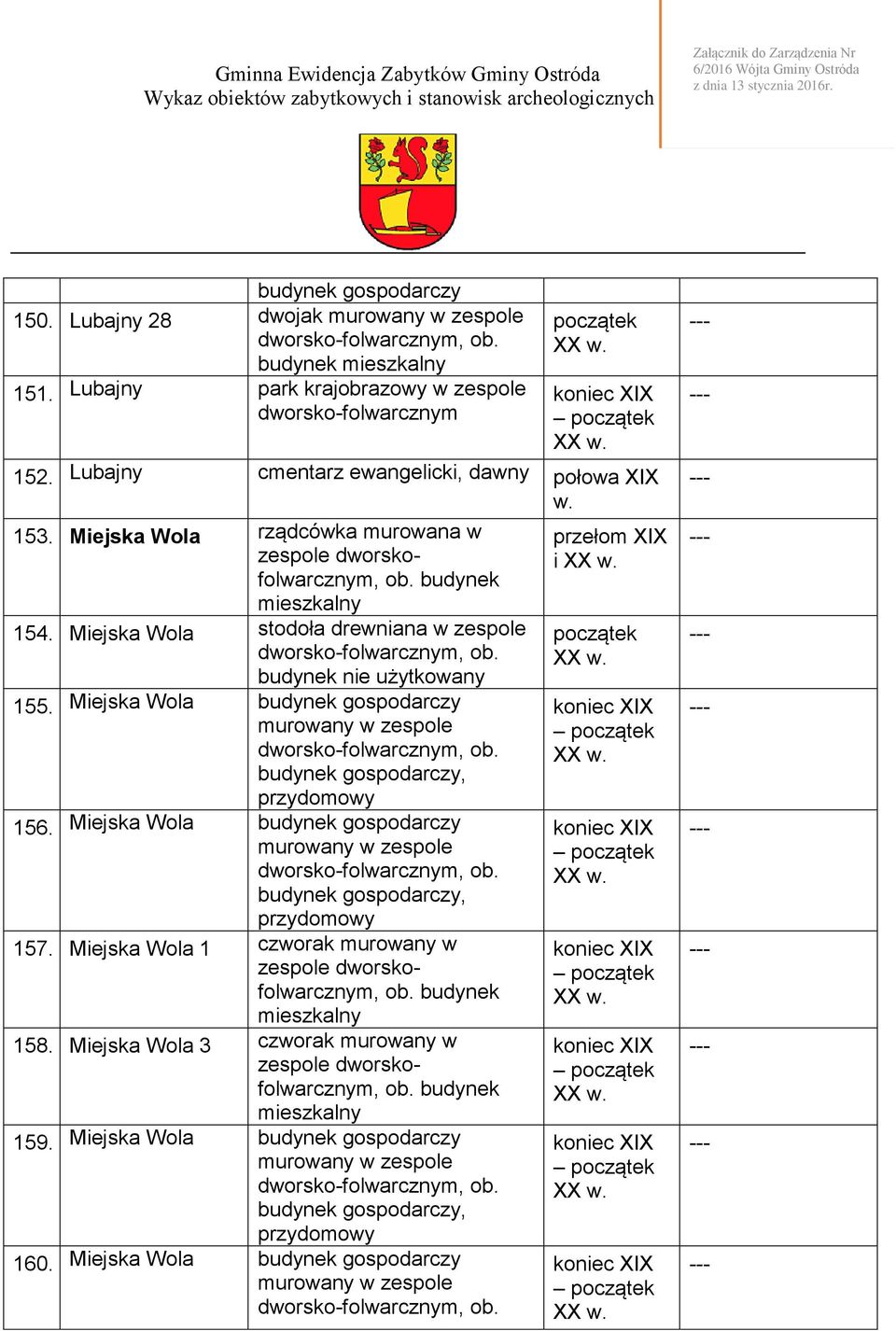 Miejska Wola stodoła drewniana w zespole budynek nie użytkowany 155. Miejska Wola budynek gospodarczy w zespole budynek gospodarczy, przydomowy 156.