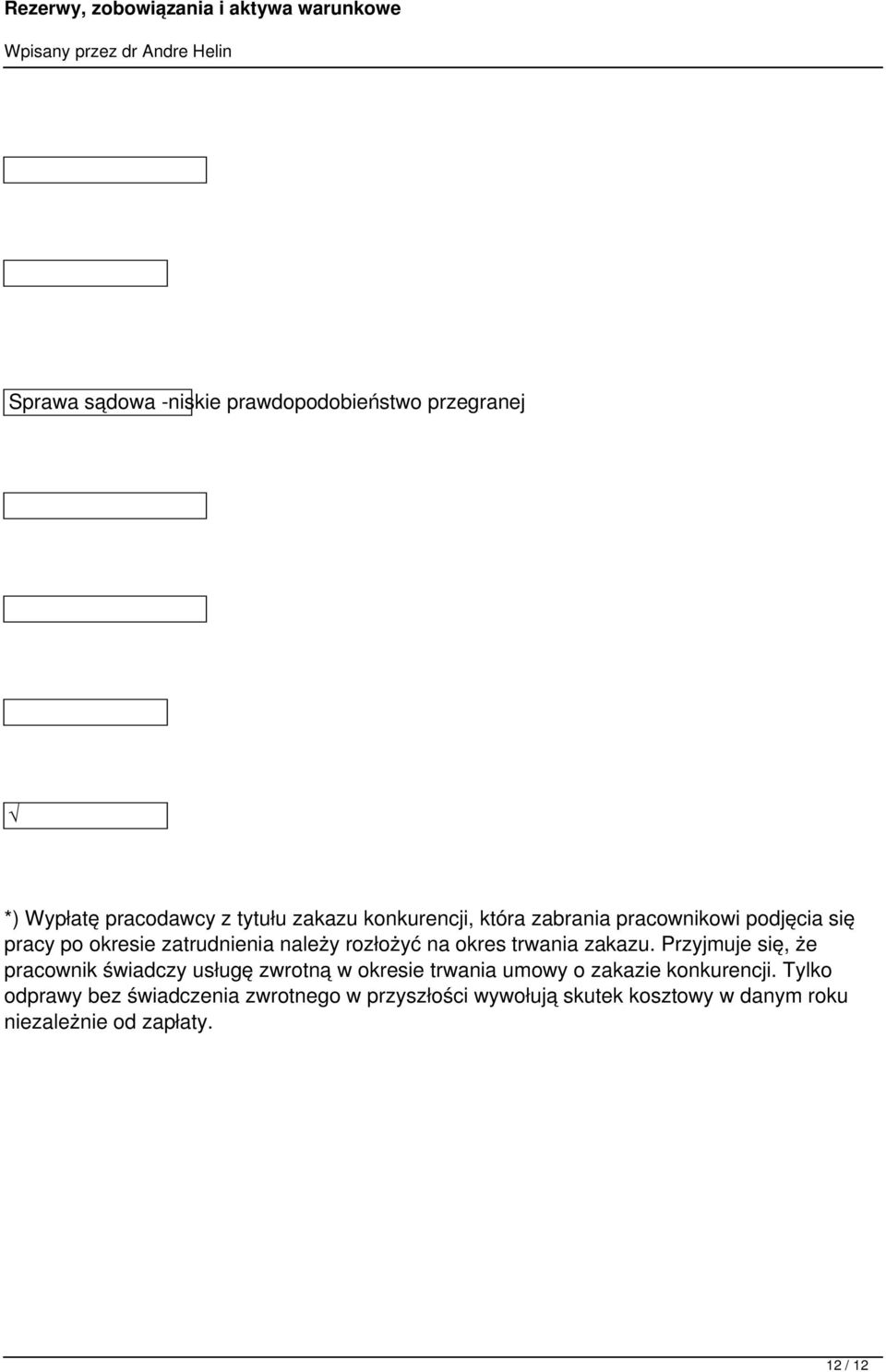 Przyjmuje się, że pracownik świadczy usługę zwrotną w okresie trwania umowy o zakazie konkurencji.