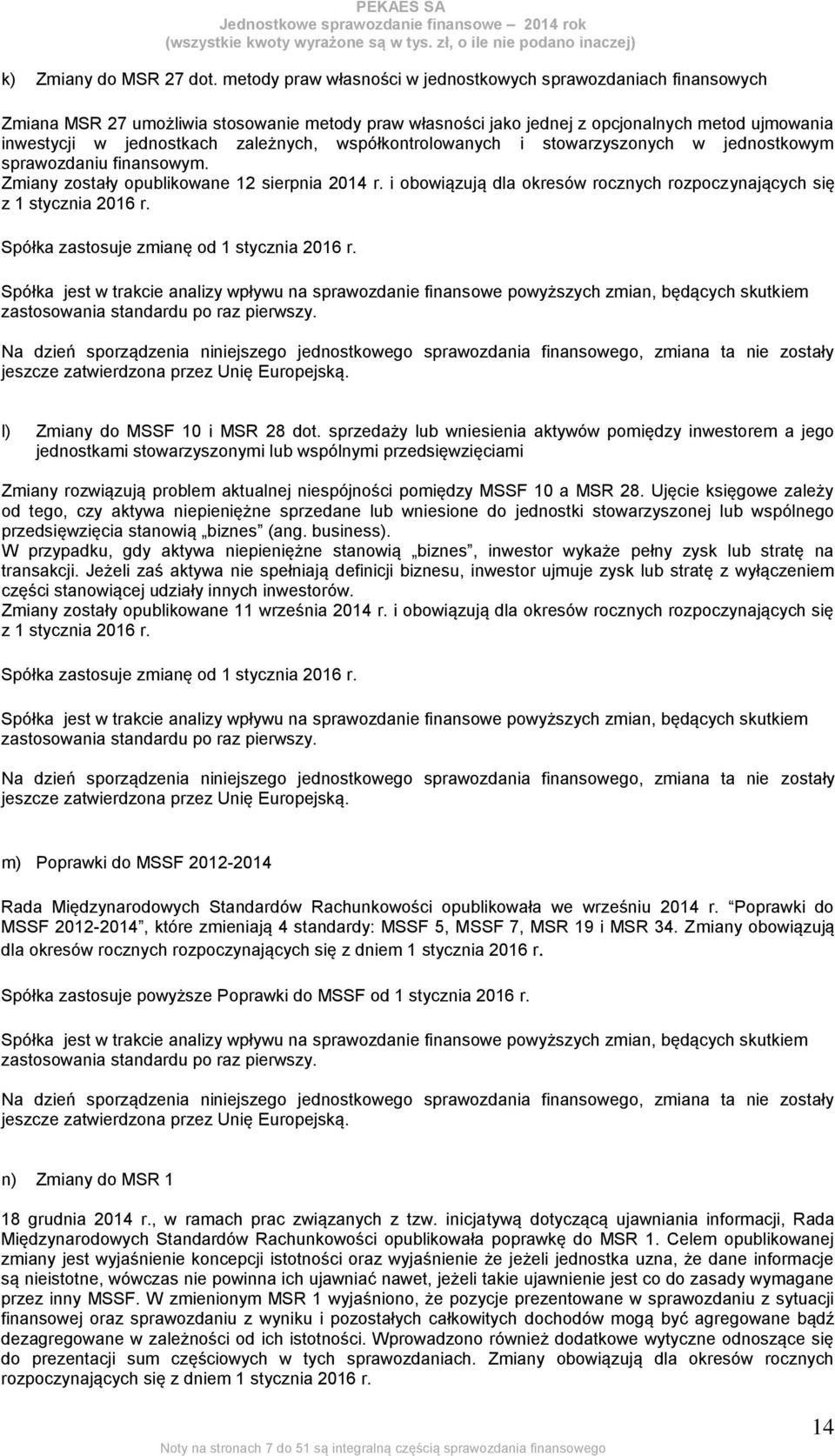 zależnych, współkontrolowanych i stowarzyszonych w jednostkowym sprawozdaniu finansowym. Zmiany zostały opublikowane 12 sierpnia 2014 r.