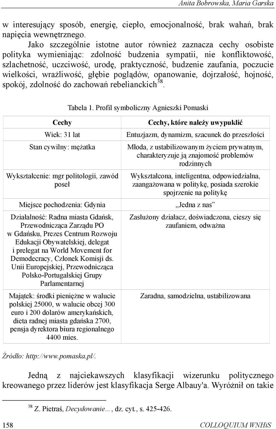 poczucie wielkości, wrażliwość, głębie poglądów, opanowanie, dojrzałość, hojność, spokój, zdolność do zachowań rebelianckich 38. Tabela 1.