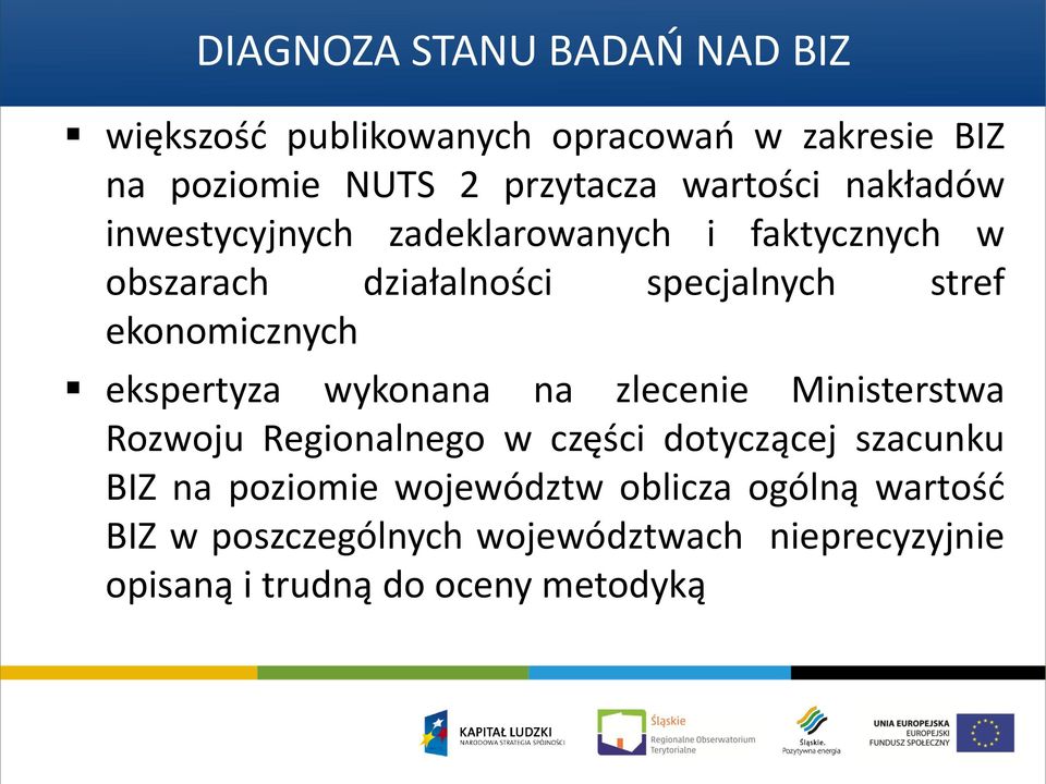 ekonomicznych ekspertyza wykonana na zlecenie Ministerstwa Rozwoju Regionalnego w części dotyczącej szacunku BIZ