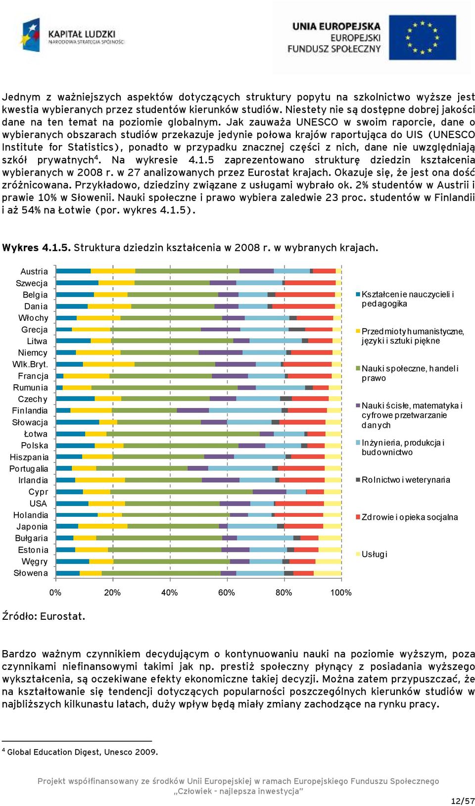 Jak zauważa UNESCO w swoim raporcie, dane o wybieranych obszarach studiów przekazuje jedynie połowa krajów raportująca do UIS (UNESCO Institute for Statistics), ponadto w przypadku znacznej części z